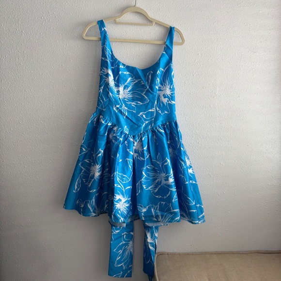 NWT Hutch Anthropologie Sleeveless Back-Bow Basque-Waist Mini Dress Blue Floral - Picture 3 of 8